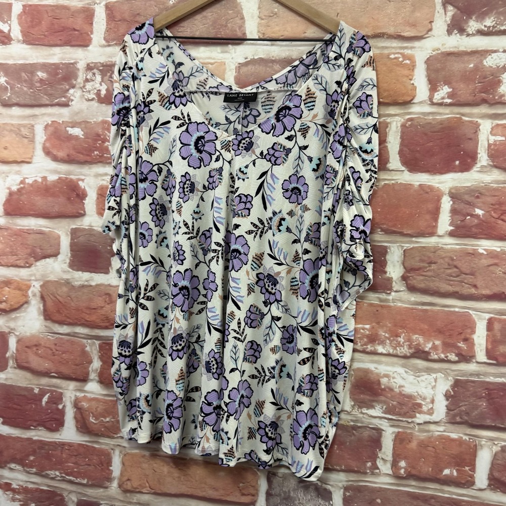Lane Bryant Top Women's 26/28 Multicolor Floral Ruched Sleeve Casual Shirt - Picture 3 of 9